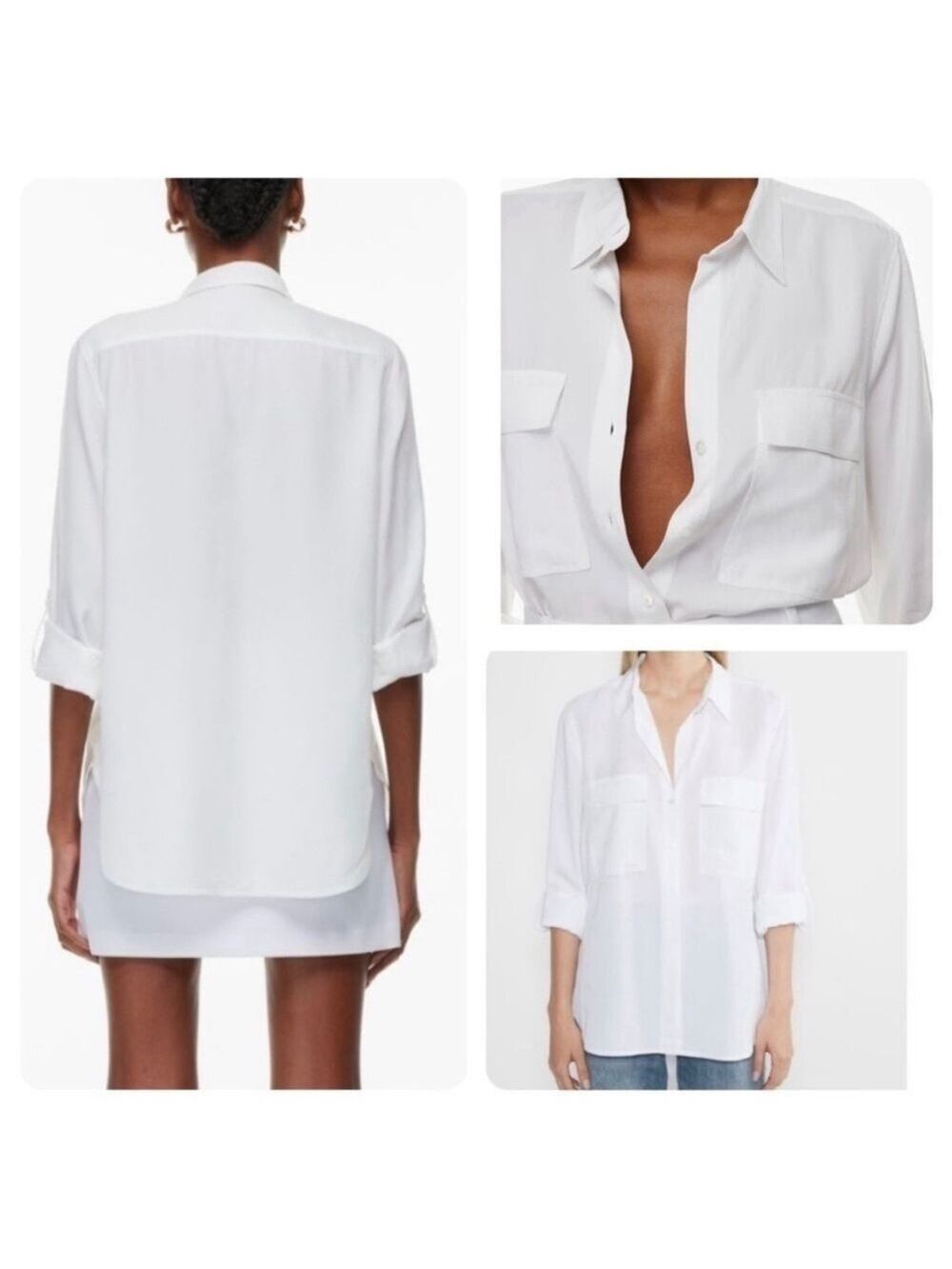 Aritzia Babaton White Utility Button Down
Shirt Blouse Roll Up Sleeve Size XS